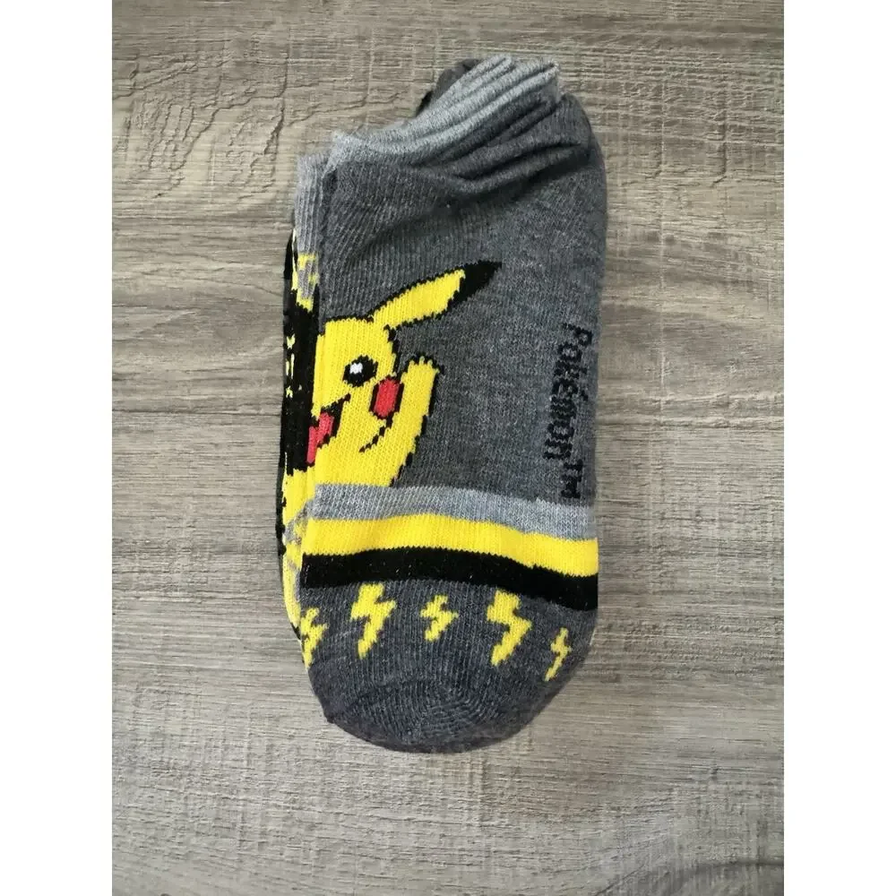 Pokémon Pikachu No Show Socks 6 Pair Pack Gray Yellow Kids Shoe Size 9-2½ NW